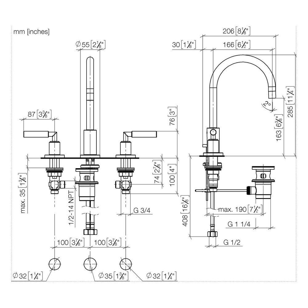 Dornbracht Waschtisch-Dreilochbatterie Tara mit Ablaufgarnitur, schwenkbar, 165... DORNBRACHT-20713882-43 4099477463278 (Abb. 4)