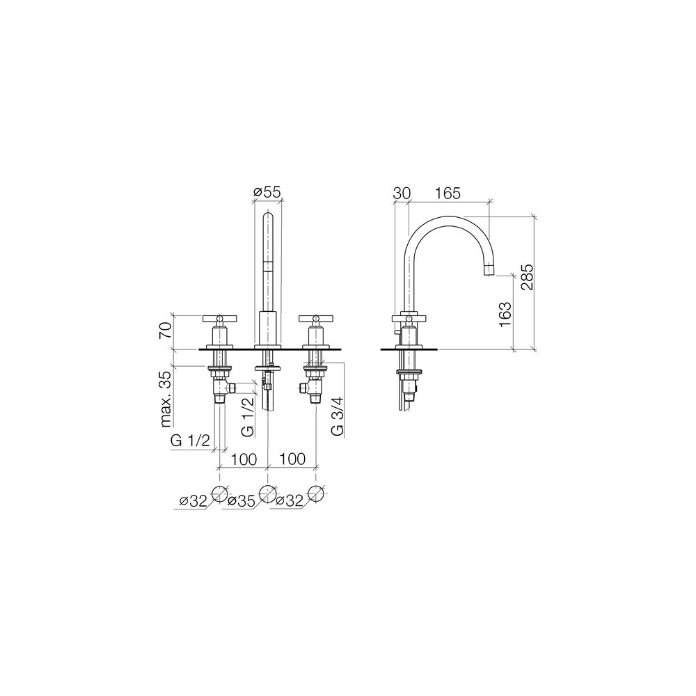Dornbracht Waschtisch-Dreilochbatterie Tara mit Ablaufgarnitur, schwenkbar, 165... DORNBRACHT-20713892-19 4029011996641 (Abb. 4)