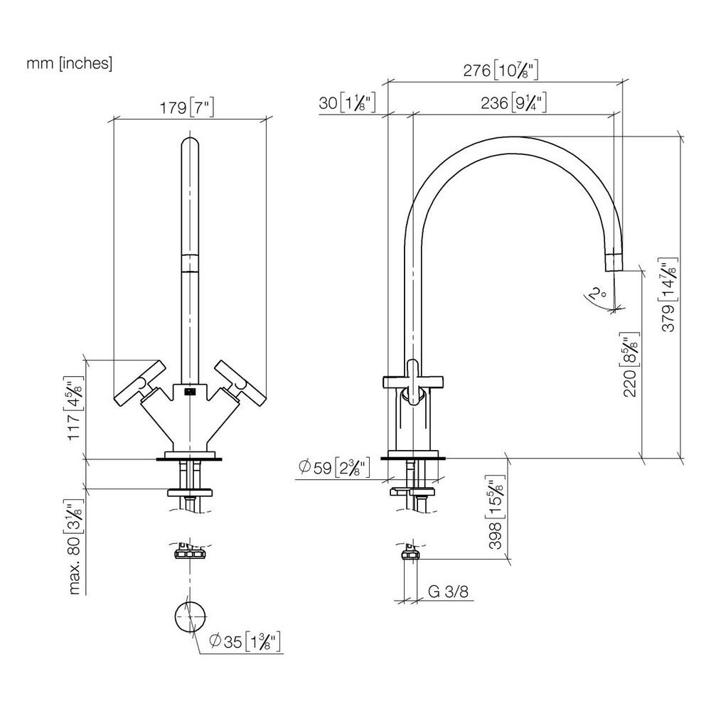 Dornbracht Einlochbatterie Tara schwenkbar, Ausladung 235mm, max. 7l/min, Dark ... DORNBRACHT-22815892-39 4099477399683 (Abb. 4)