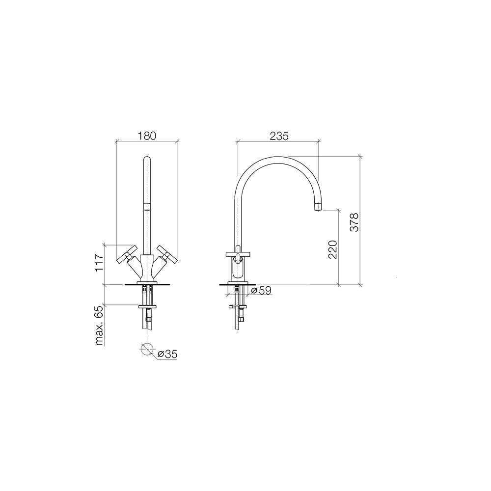 Dornbracht Einlochbatterie Tara schwenkbar, Ausladung 235mm, max. 7l/min, Bronz... DORNBRACHT-22815892-42 4099477261195 (Abb. 4)