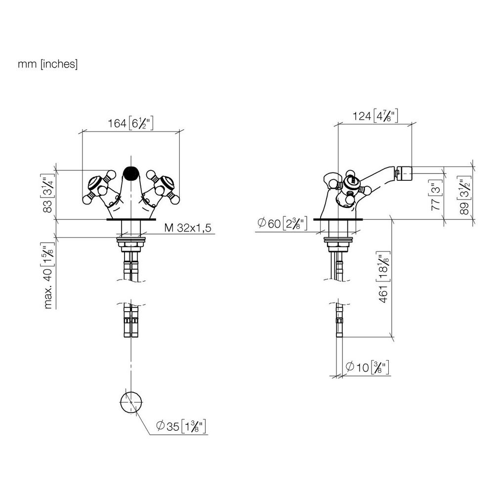 Dornbracht Bidet-Einlochbatterie Madison mit Ablaufgarnitur, Ausladung 125mm, B... DORNBRACHT-24510360-42 4099477288178 (Abb. 2)