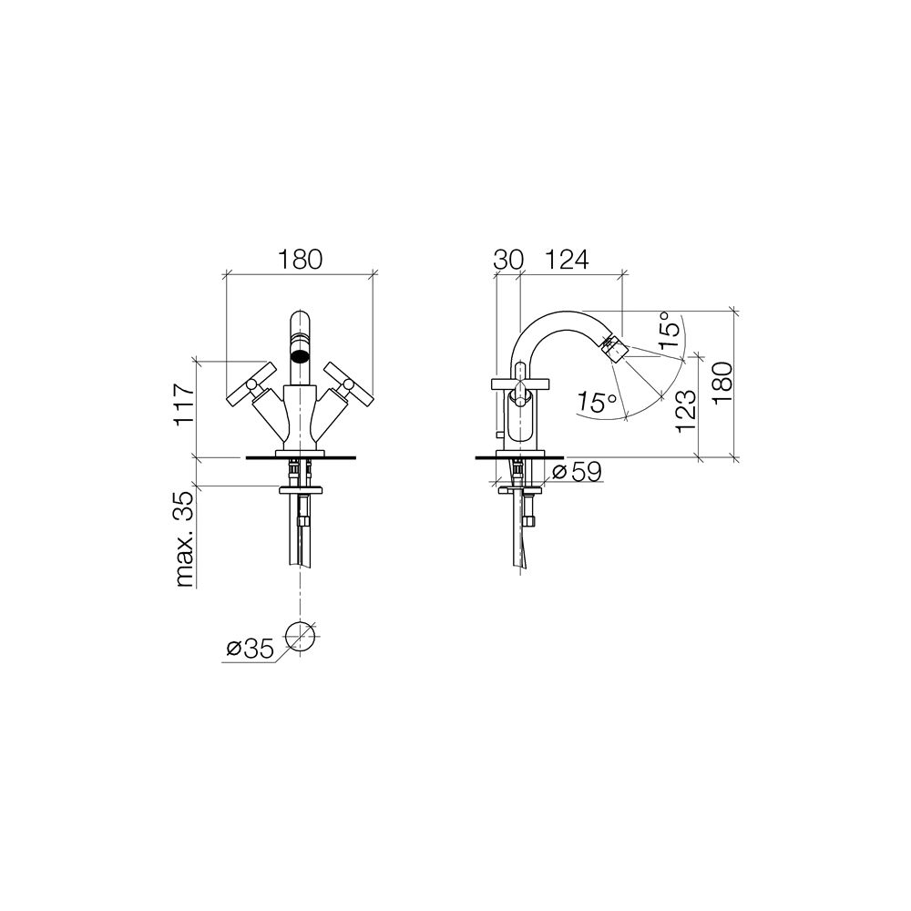 Dornbracht Bidet-Einlochbatterie Tara, mit Ablaufgarnitur, Ausladung 124mm, max... DORNBRACHT-24510892-19 4029011996733 (Abb. 4)