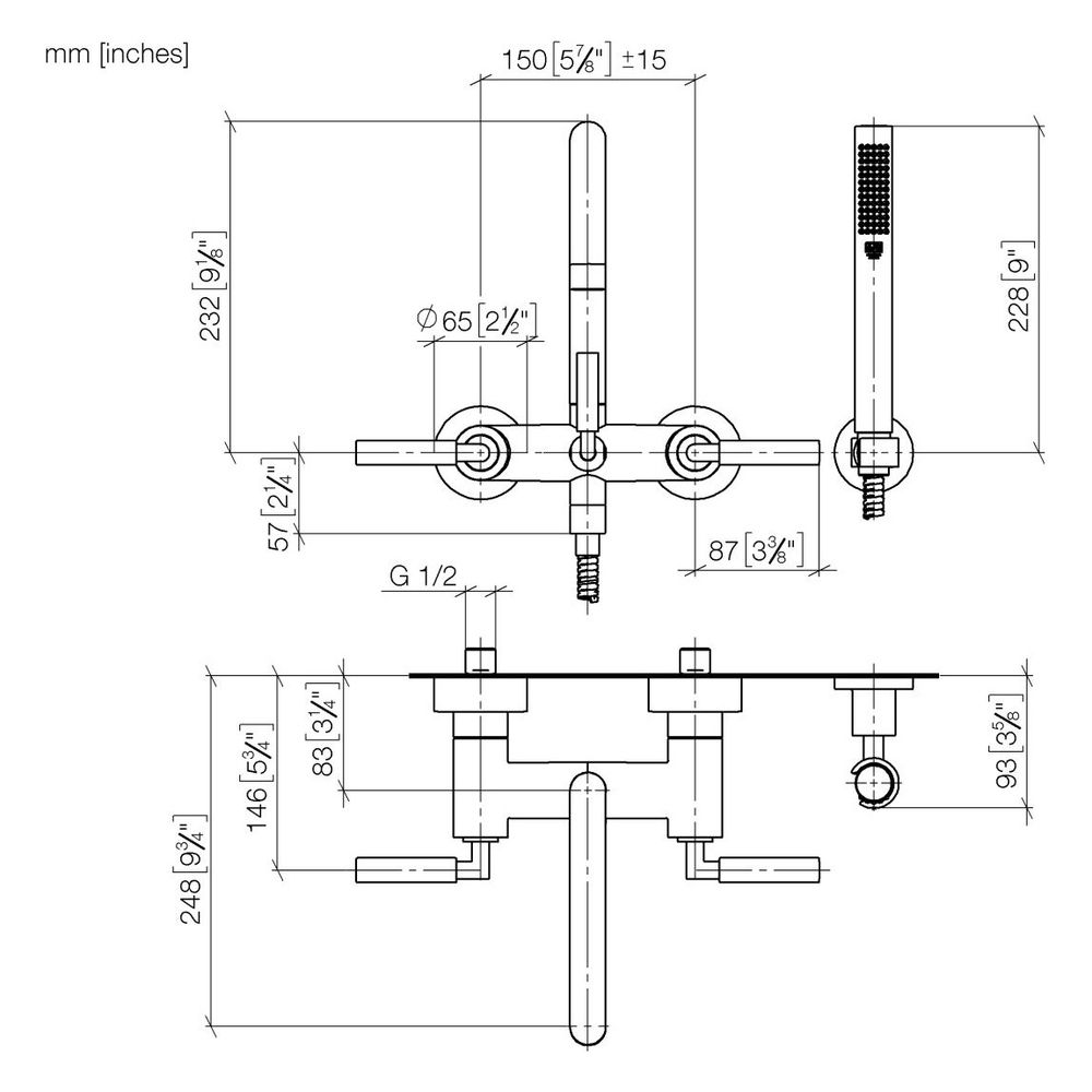 Dornbracht Wannenbatterie Tara für Wandmontage mit Schlauchbrausegarnitur, 240m... DORNBRACHT-25133882-39 4099477346816 (Abb. 4)