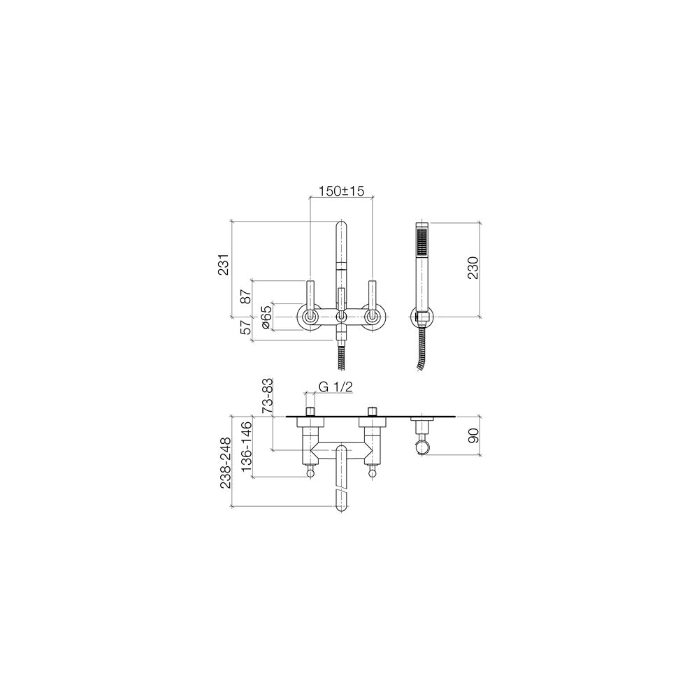Dornbracht Wannenbatterie Tara für Wandmontage mit Schlauchbrausegarnitur, 240m... DORNBRACHT-25133882-19 4029011996757 (Abb. 4)