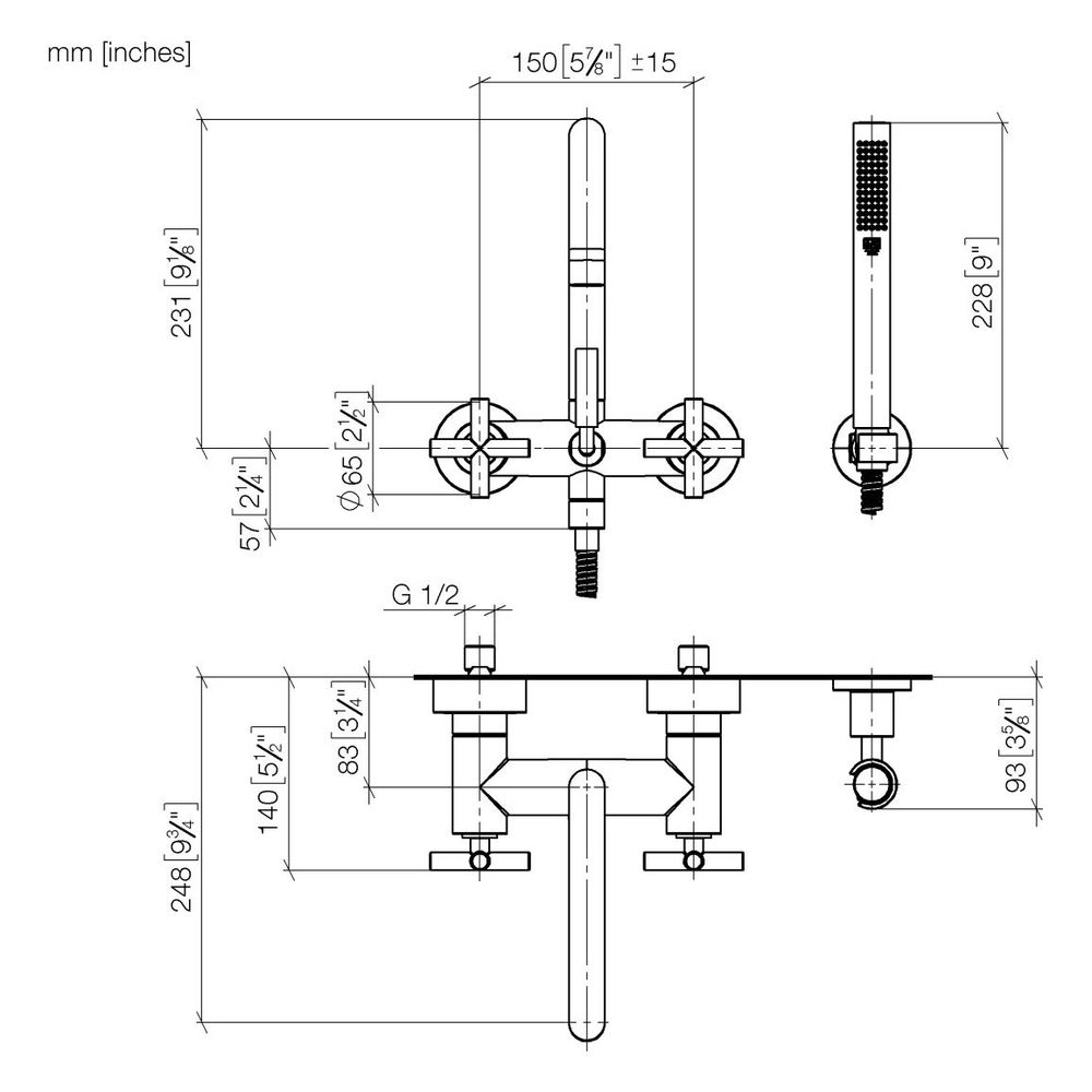 Dornbracht Wannenbatterie Tara für Wandmontage mit Schlauchbrausegarnitur, 240m... DORNBRACHT-25133892-39 4099477346830 (Abb. 4)