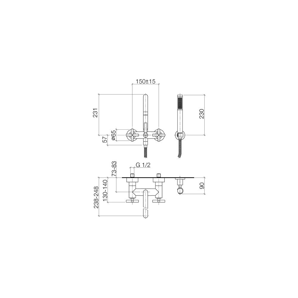 Dornbracht Wannenbatterie Tara für Wandmontage mit Schlauchbrausegarnitur, 240m... DORNBRACHT-25133892-42 4099477247922 (Abb. 4)