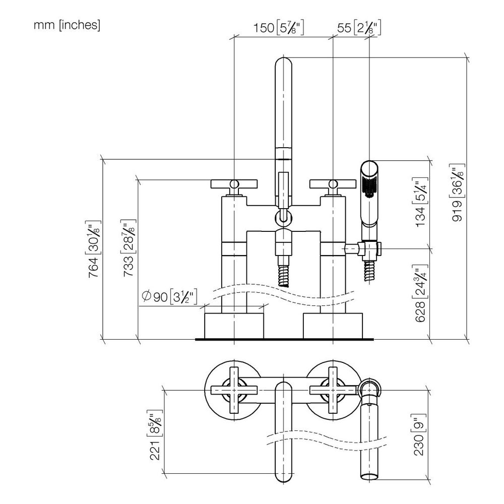 Dornbracht Wannen-Zweilochbatterie Tara, freistehend, Handbr., schwenkbar, 220m... DORNBRACHT-25943892-43 4099477463728 (Abb. 4)