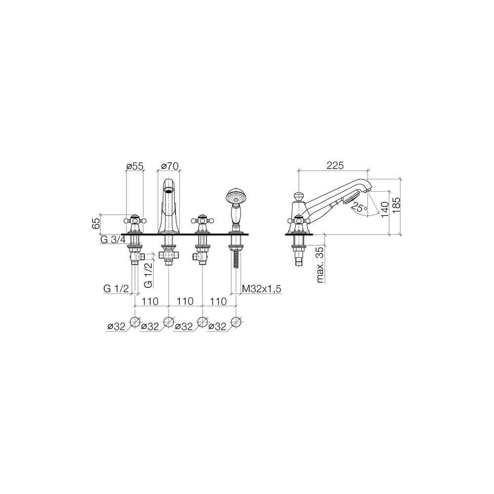 Dornbracht Wannen-Vierlochbatterie Madison für Wannen/Fliesenrandmontage mit Ha... DORNBRACHT-27502360-08 4029011218286 (Abb. 4)