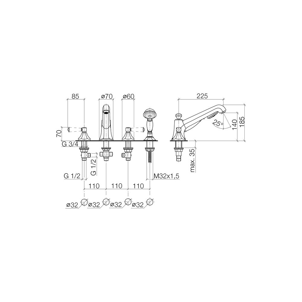Dornbracht Madison Wannen-Vierlochbatterie 27502370 platin matt... DORNBRACHT-27502370-06 4029011218354 (Abb. 4)