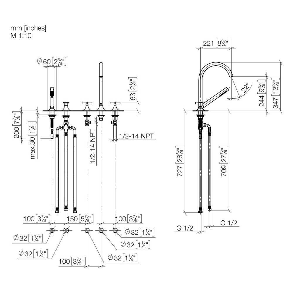 Dornbracht Wannen-Fünflochbatterie Vaia für Wannenr. mit Umstellung, 220mm, 21,... DORNBRACHT-27522809-46 4099477091341 (Abb. 4)
