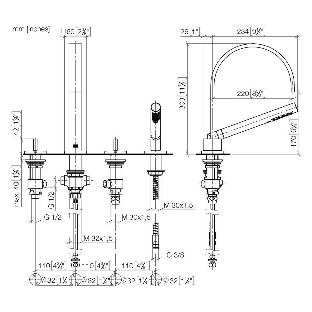 Dornbracht Wannen-Vierlochbatterie Mem, für Wannenrandmontage, 220mm, max. 27,3... DORNBRACHT-27532782-39 4099477399768 (Abb. 4)