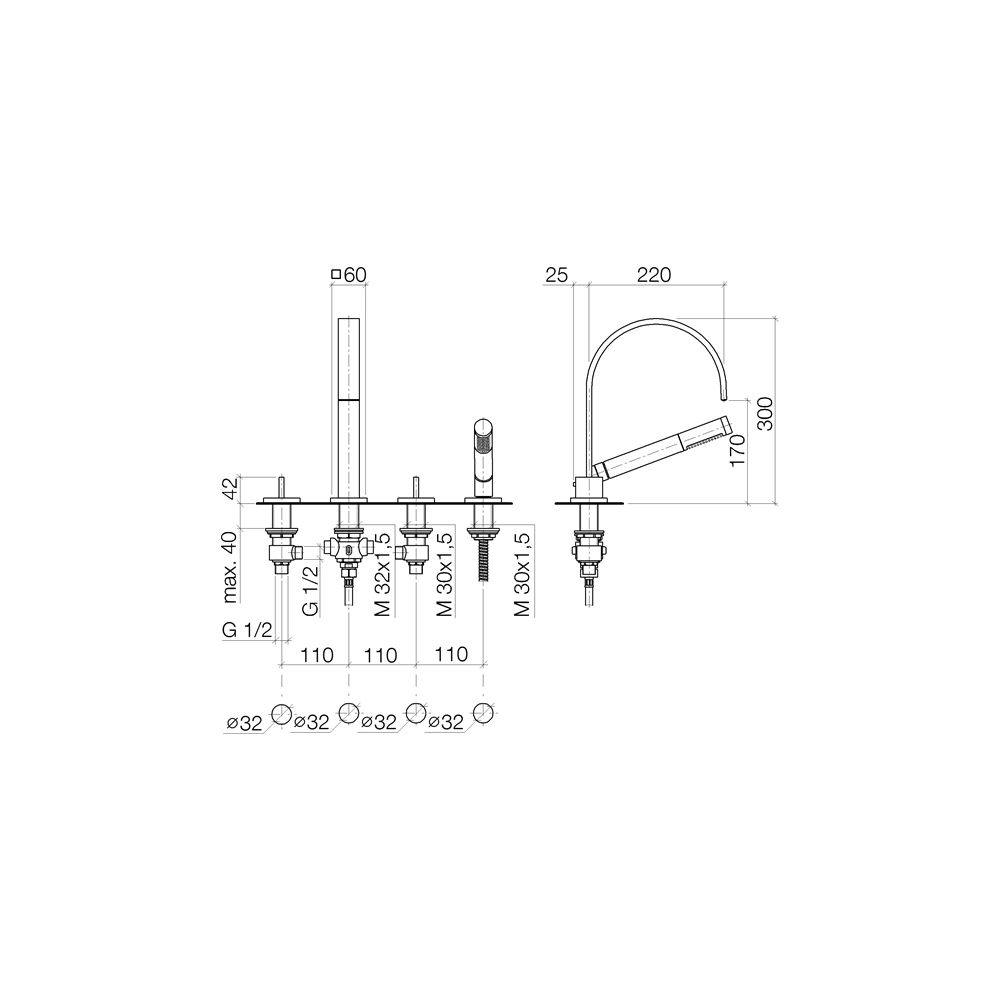 Dornbracht Wannen-Vierlochbatterie Mem, für Wannenrandmontage, 220mm, max. 27,3... DORNBRACHT-27532782-47 4099477091396 (Abb. 4)