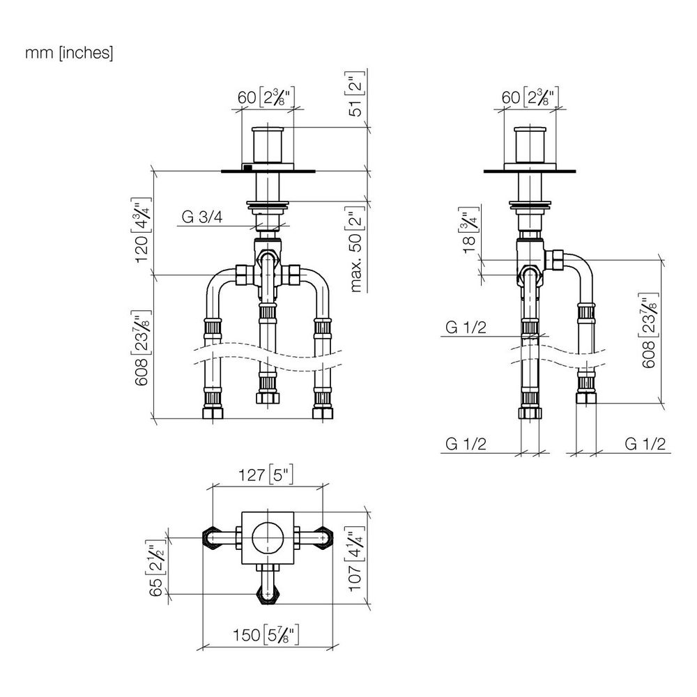 Dornbracht Zweiwege-Umstellung IMO für Wannenrandmontage, 32mm Rosette 60x60mm ... DORNBRACHT-29140670-42 4099477289359 (Abb. 2)