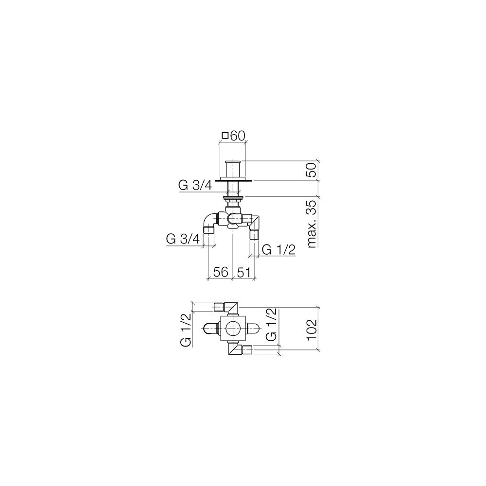Dornbracht Zweiwege-Umstellung IMO für Wannenrandmontage, 32mm Rosette 60x60mm ... DORNBRACHT-29140670-33 4099477161723 (Abb. 4)