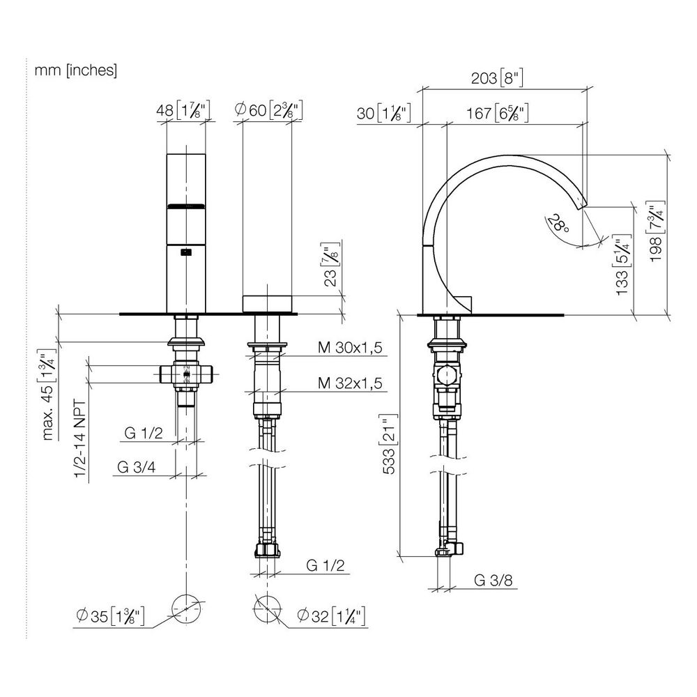Dornbracht Waschtisch-Zweilochbatterie CYO ohne Ablaufgarnitur Ausladung 167mm,... DORNBRACHT-29218811-42 4099477289403 (Abb. 2)