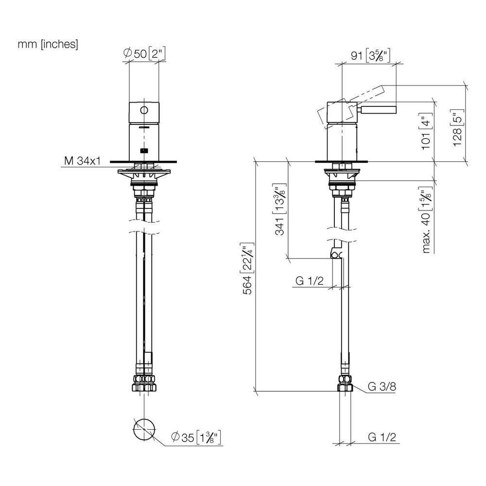 Dornbracht Wannen-Einhandbatterie Meta für Wannenrandmontage, Bohrung 35mm, 35,... DORNBRACHT-29300660-43 4099477465388 (Abb. 4)