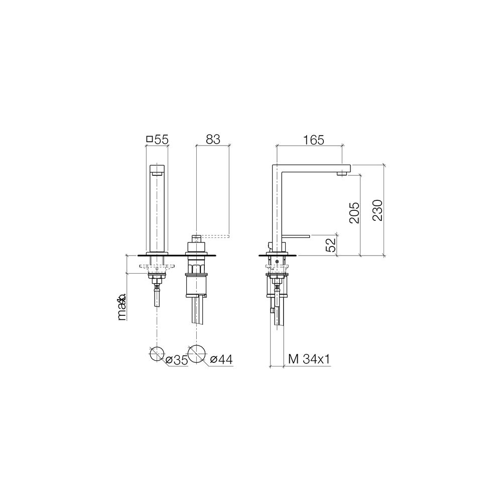 Dornbracht Zweilochbatterie Lot Bar Tap schwenkbarer Auslauf 165mm, 8l/min, Cha... DORNBRACHT-32805680-46 4099477092249 (Abb. 4)