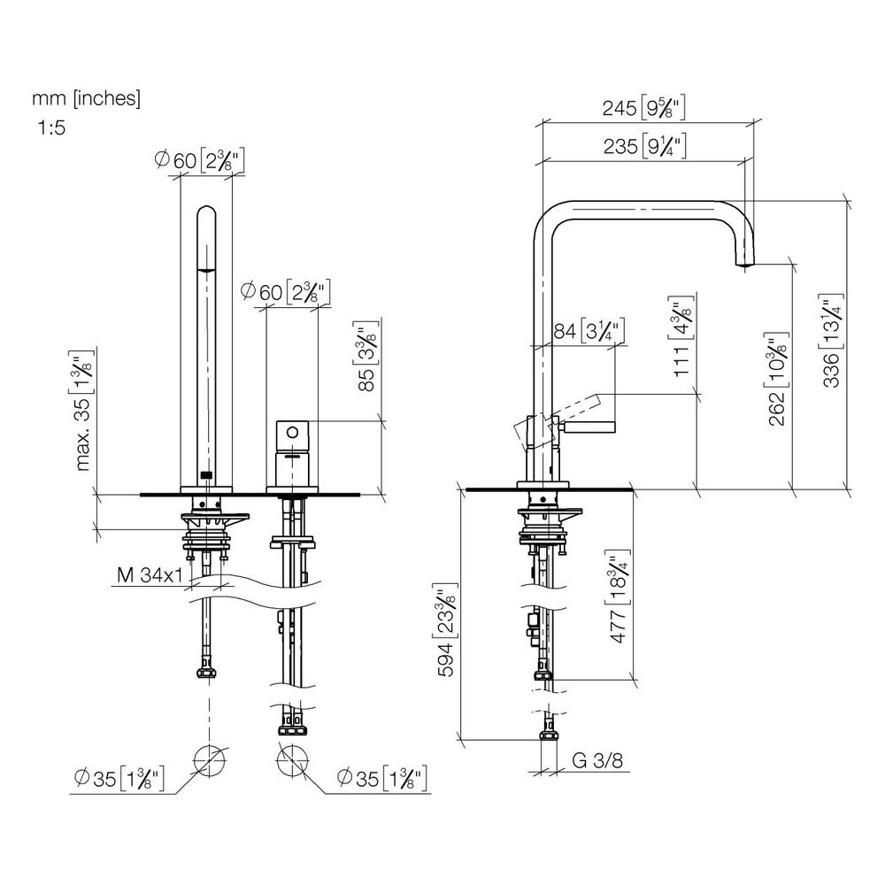 Dornbracht Zweilochbatterie Meta Square mit Einzelrosetten, Ausladung 235mm, sc... DORNBRACHT-32815861-39 4099477400396 (Abb. 4)