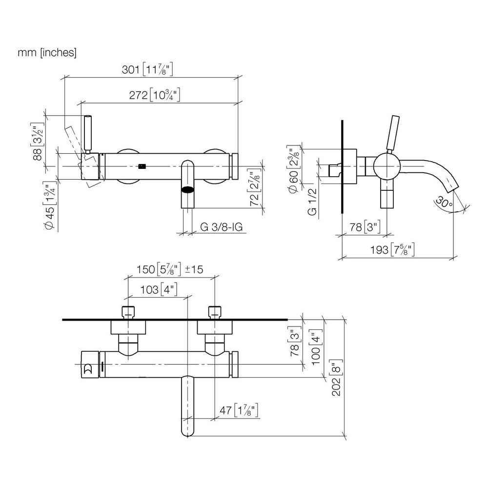 Dornbracht Wannen-Einhandbatterie Meta für Wandmontage, Ausladung 202mm, 14l/mi... DORNBRACHT-33200660-39 4099477348506 (Abb. 4)