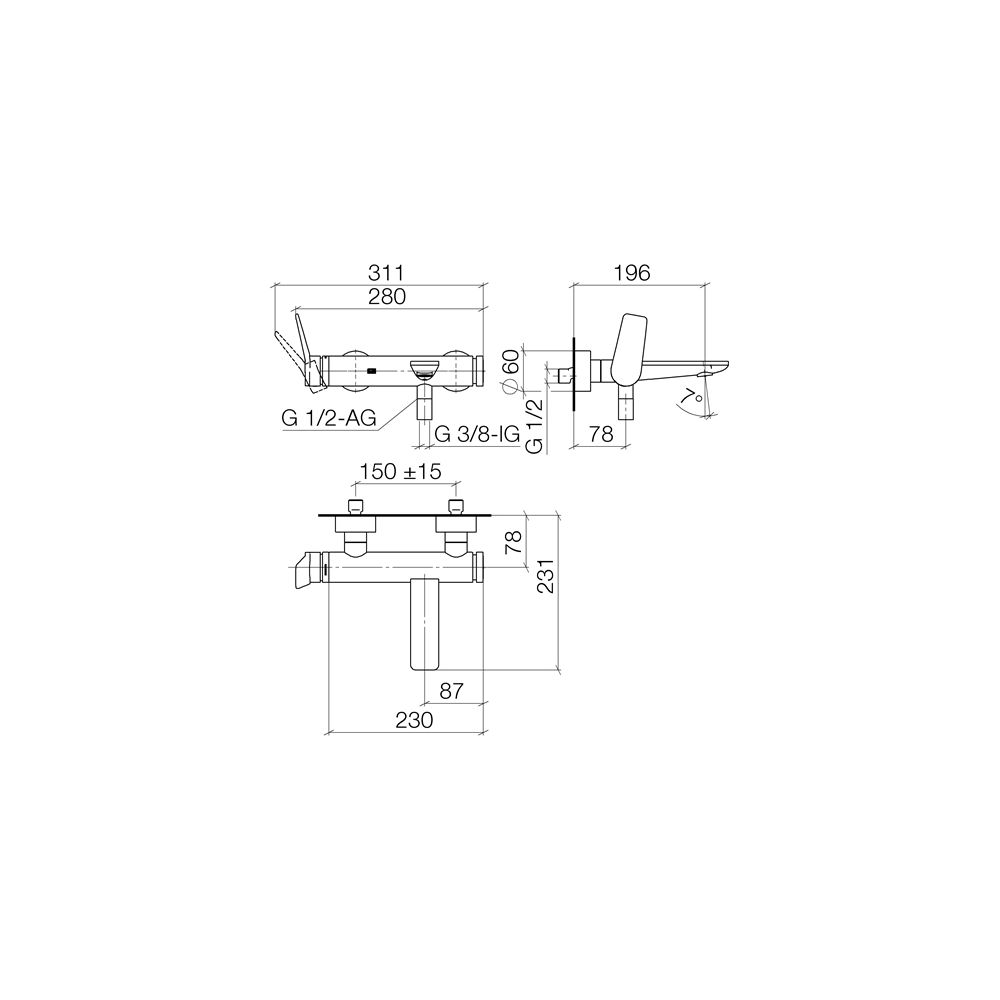 Dornbracht Wannen-Einhandbatterie Lissé für Wandmontage, 13,5l/min, Dark Chrome... DORNBRACHT-33200845-19 4099477128900 (Abb. 4)