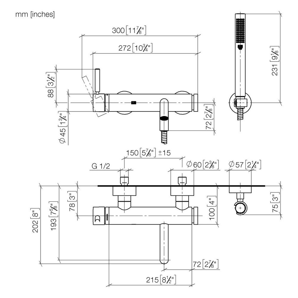 Dornbracht Wannen-Einhandbatterie Meta für Wandmontage mit Schlauchbrausegarnit... DORNBRACHT-33233660-39 4099477348513 (Abb. 4)