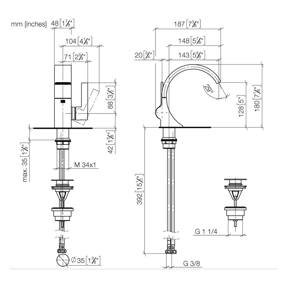 Dornbracht Waschtisch-Einhandbatterie CYO mit Ablaufgarnitur Ausladung 143mm, D... DORNBRACHT-33500811-19 4099477128917 (Abb. 4)