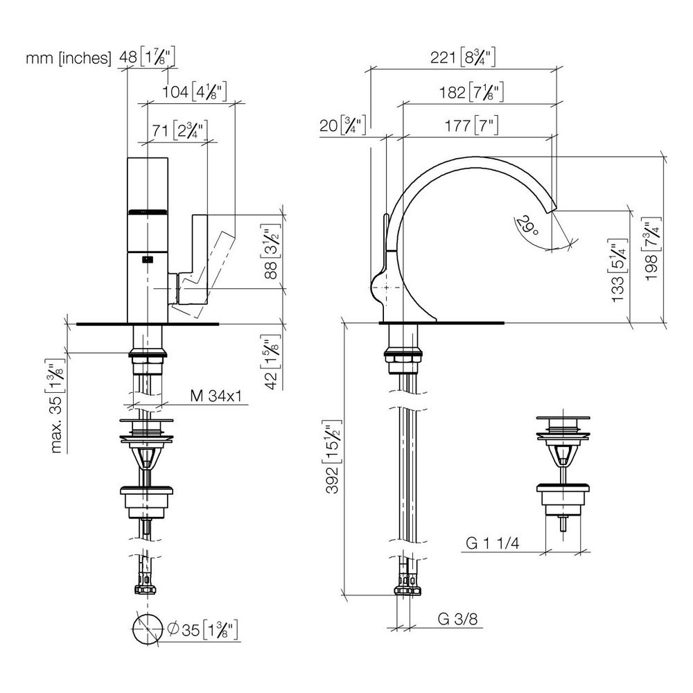 Dornbracht Waschtisch-Einhandbatterie CYO mit Ablaufgarnitur Ausladung 177mm, D... DORNBRACHT-33505811-19 4099477128955 (Abb. 4)