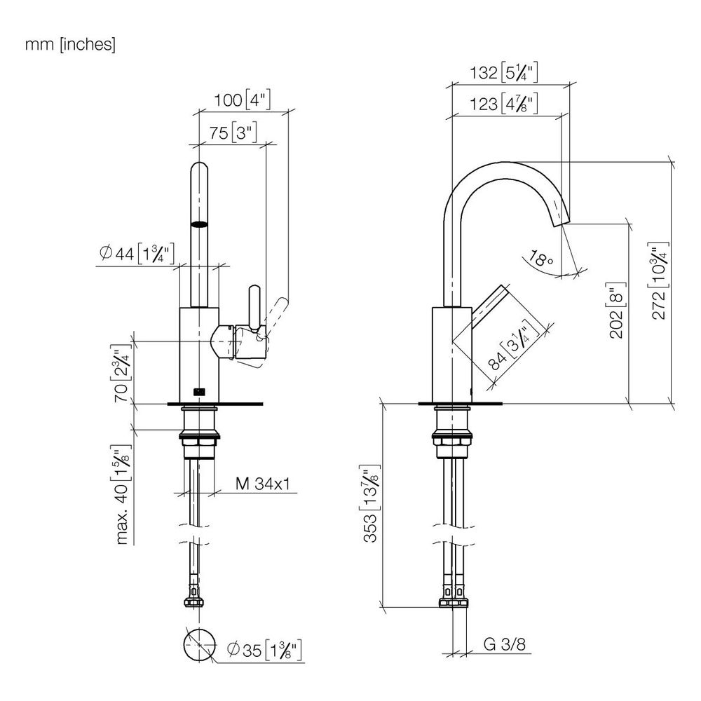 Dornbracht Waschtisch-Einhandbatterie Meta o. Ablaufg., Ausladung 123mm, schwen... DORNBRACHT-33525661-39 4099477348858 (Abb. 4)