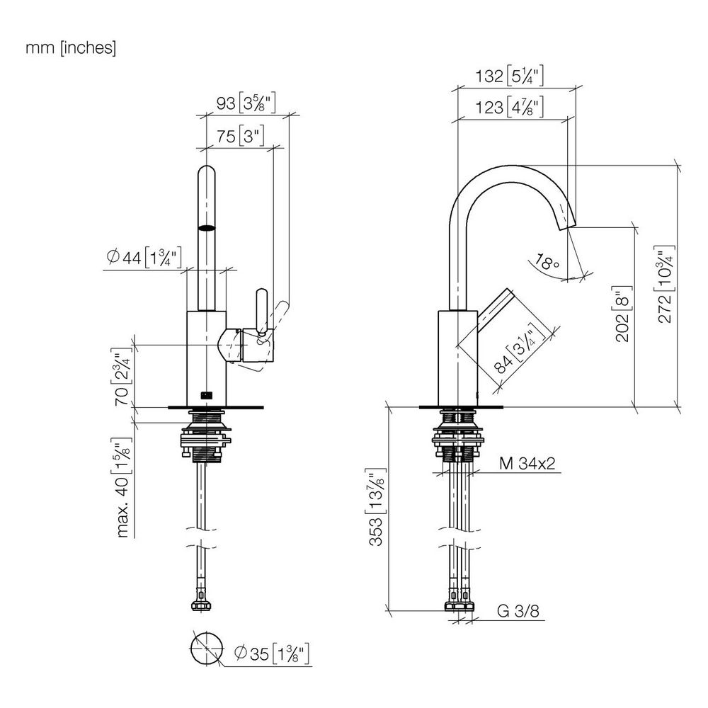 Dornbracht Waschtisch-Einhandbatterie Meta o. Ablaufg., Ausladung 123mm, schwen... DORNBRACHT-33525661-43 4099477465784 (Abb. 4)