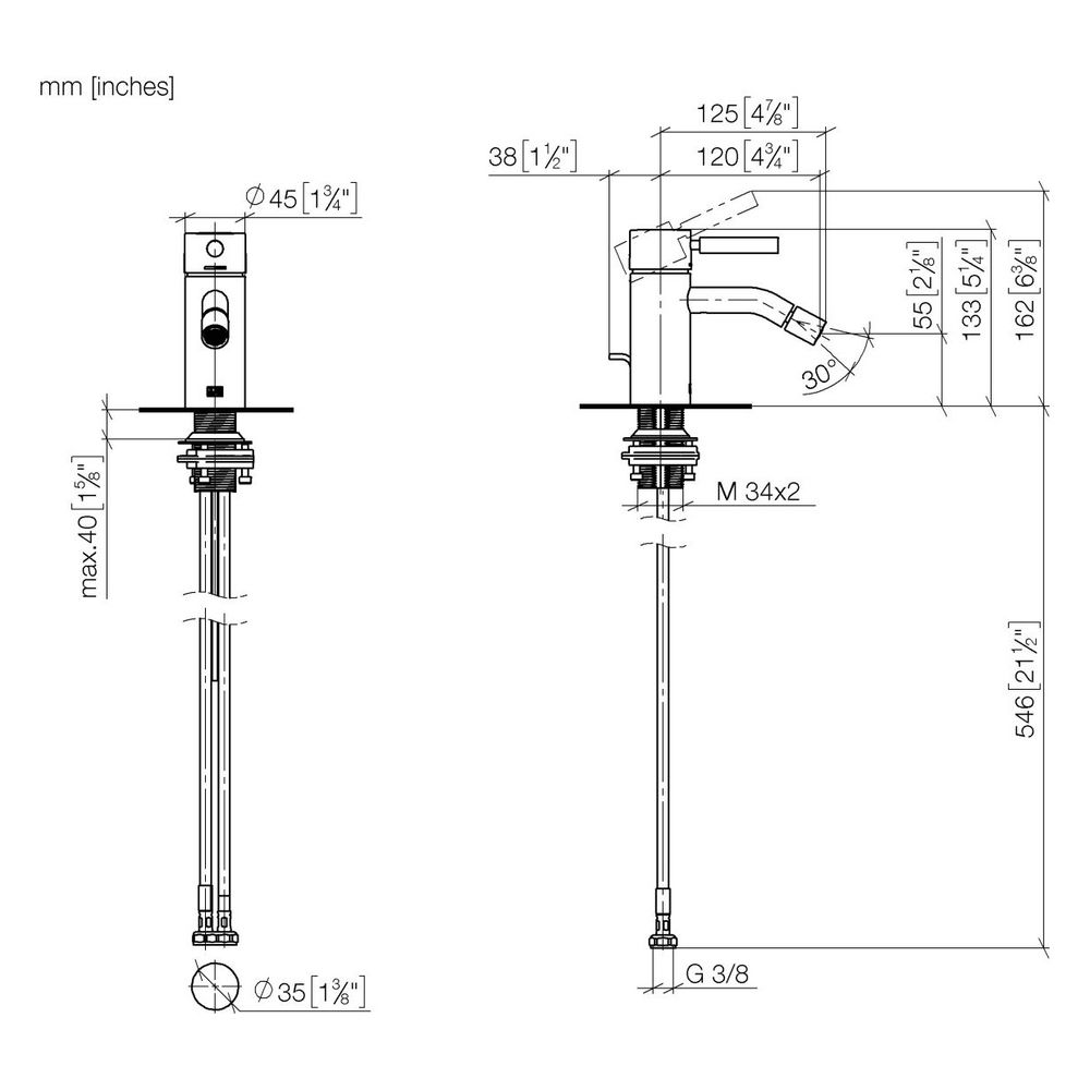 Dornbracht Bidet-Einhandbatterie Meta, mit Ablaufgarnitur, Ausladung 125mm, max... DORNBRACHT-33600660-43 4099477466064 (Abb. 6)