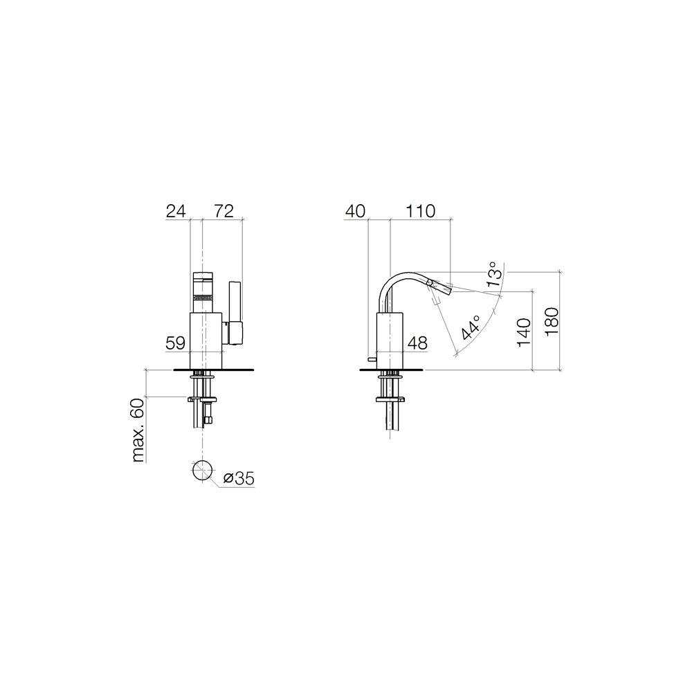 Dornbracht Bidet-Einhandbatterie, mit Ablaufgarnitur, Ausladung 110mm, max. 6l/... DORNBRACHT-33600782-19 4099477074566 (Abb. 4)