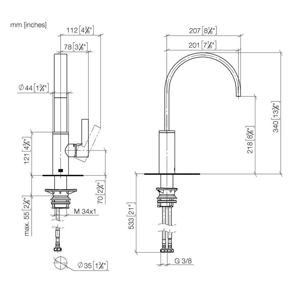 Dornbracht Einhebelmischer Mem, Ausladung 201mm, schwenkbar, max. 6,3l/min, Bro... DORNBRACHT-33800682-42 4099477261355 (Abb. 4)
