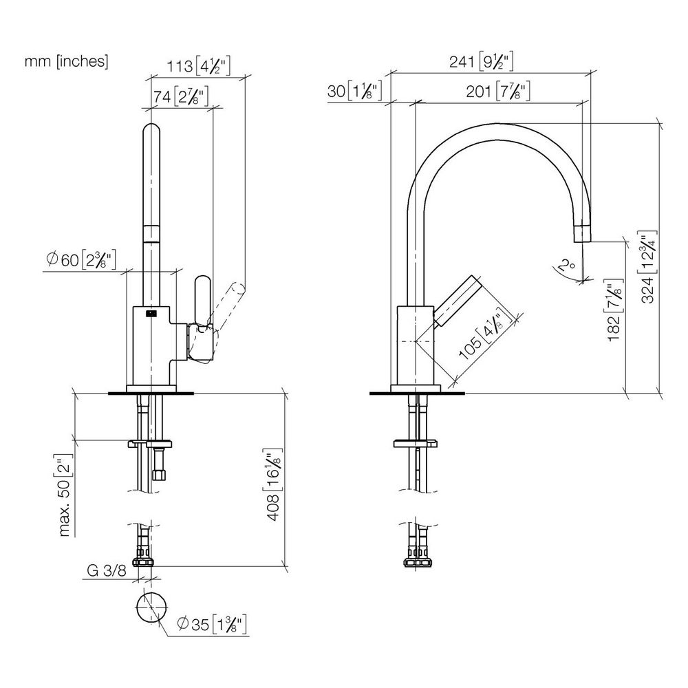 Dornbracht Einhebelmischer Tara schwenkbar, Ausladung 201mm, max. 7l/min, Dark ... DORNBRACHT-33800888-39 4099477400631 (Abb. 4)