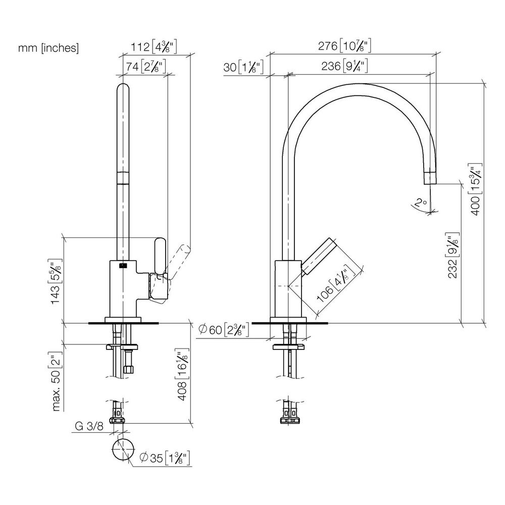 Dornbracht Einhebelmischer Tara schwenkbar, Ausladung 236mm, max. 7l/min, Dark ... DORNBRACHT-33815888-39 4099477400778 (Abb. 4)