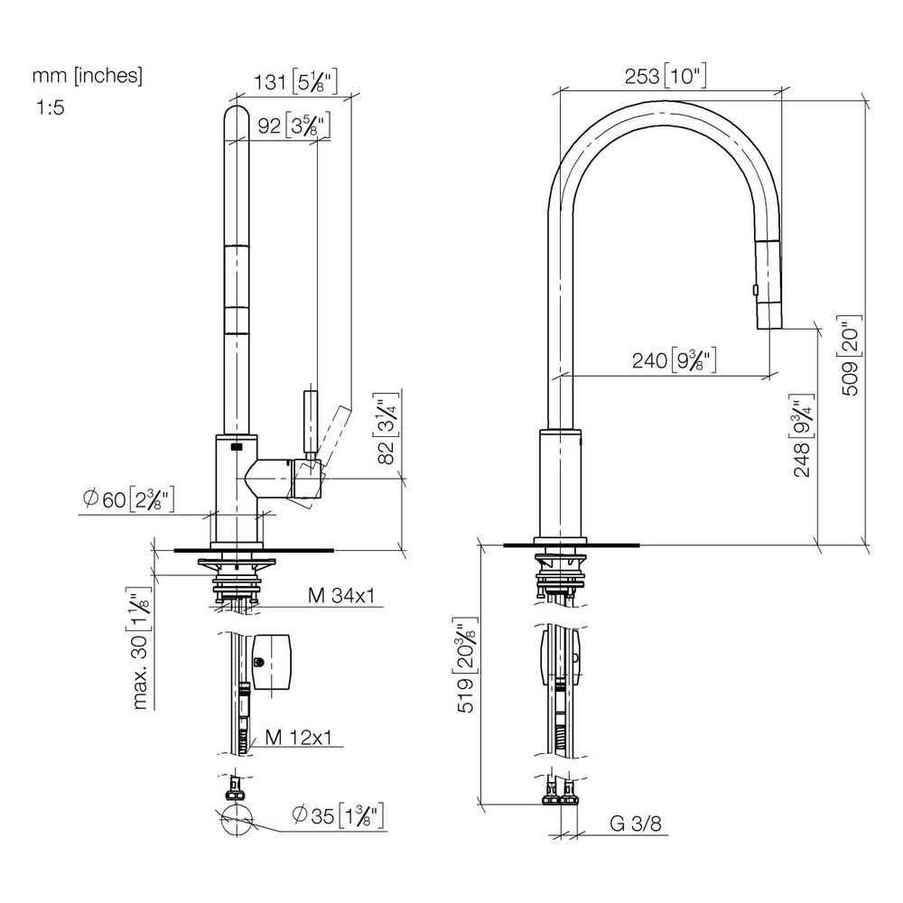 Dornbracht Einhebelmischer Tara Pull-down mit Brausefunktion, Ausladung 240mm, ... DORNBRACHT-33870888-39 4099477401034 (Abb. 4)