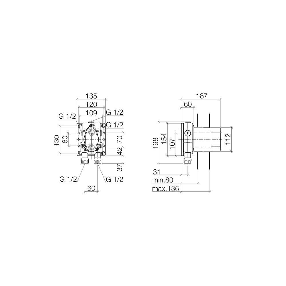 Dornbracht Unterputz-Thermostat bleifrei 2x Anschluss IG 1/2" 3x Abgang IG 1/2" ... DORNBRACHT-3542597090 4029011605925 (Abb. 4)