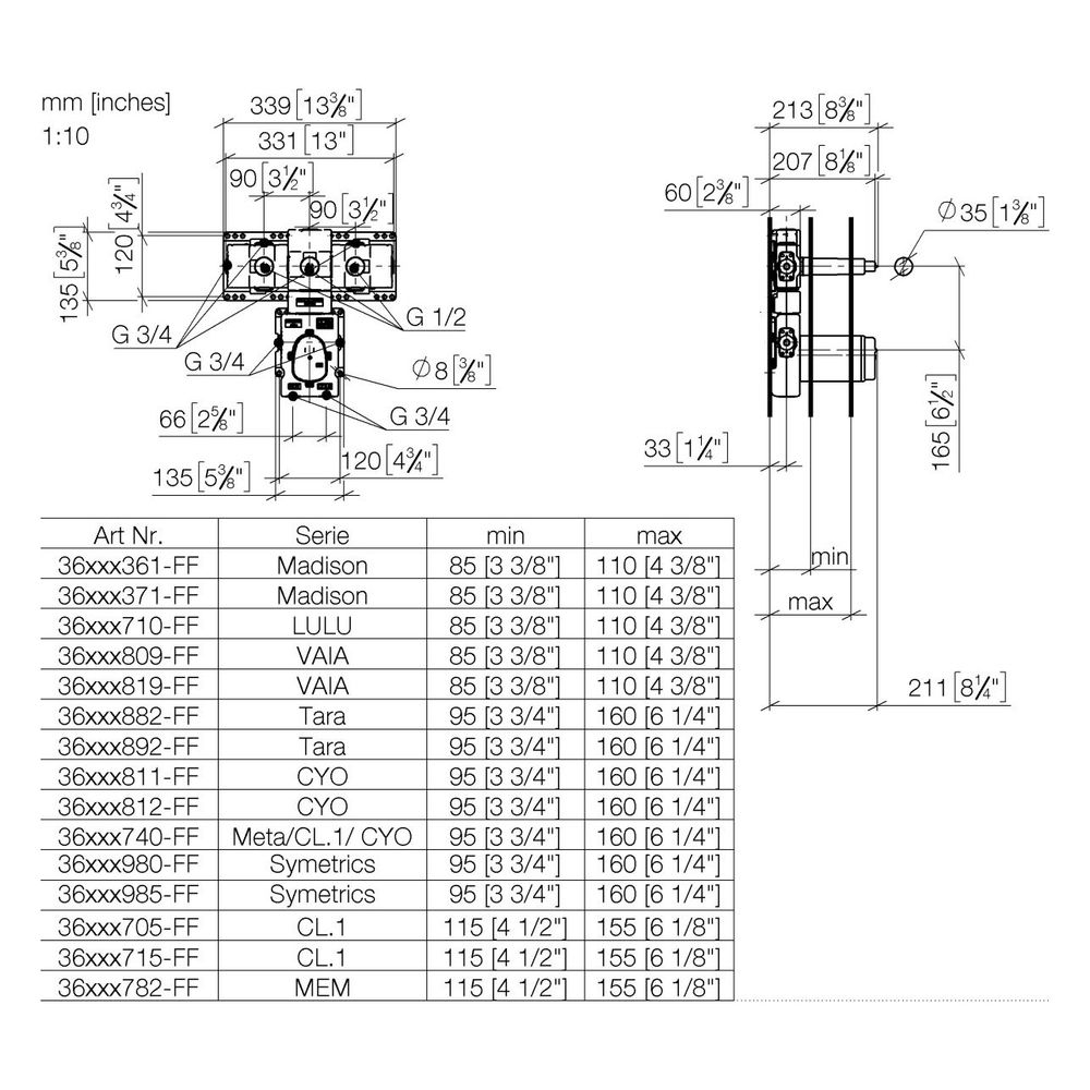 Dornbracht Unterputz-Thermostatmodul Xtool Messing bleifrei 3 Ventile 2x IG 3/4"... DORNBRACHT-3553497090 4029011847943 (Abb. 4)
