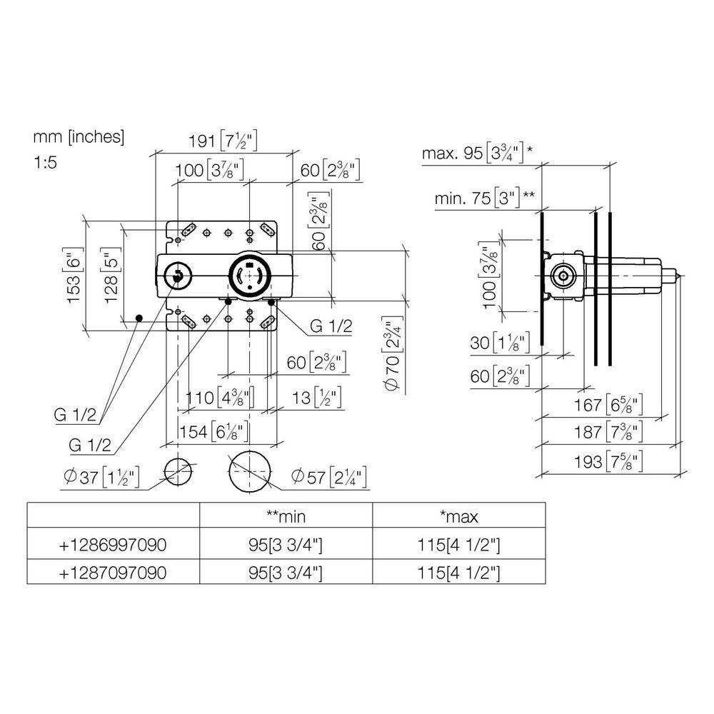 Dornbracht Unterputz-Wand-Einhandbatterie für Wandauslauf 2x Anschluss IG 1/2" 2... DORNBRACHT-3586097090 4029011866432 (Abb. 4)