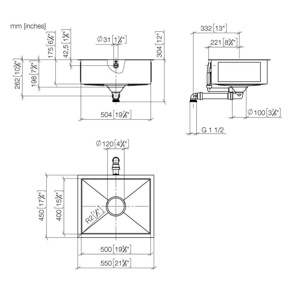 Dornbracht Einzelbecken Unterbau Küchenbecken 500x400x175mm Beckentiefe 175mm, ... DORNBRACHT-38500002-71 4029011753084 (Abb. 4)