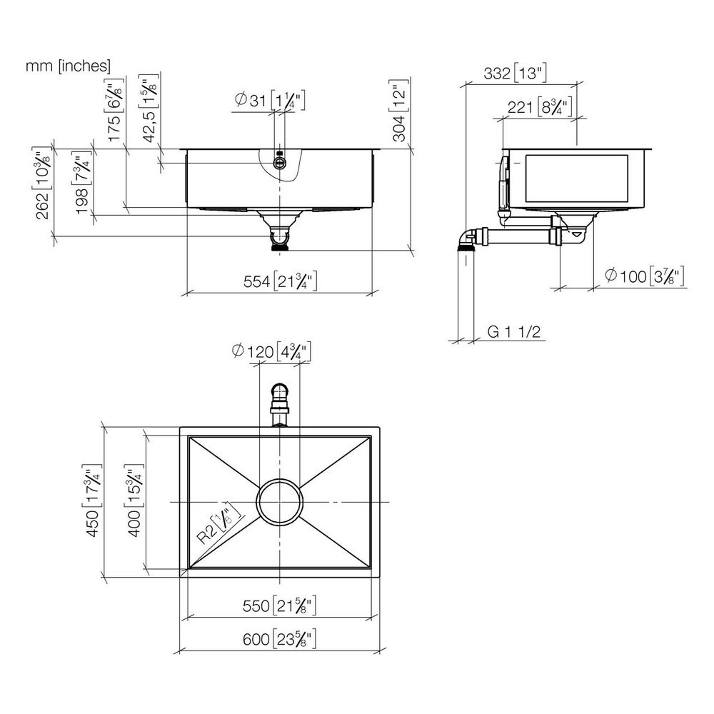 Dornbracht Einzelbecken Unterbau Küchenbecken 550x400x175mm Beckentiefe 175mm, ... DORNBRACHT-38550002-71 4029011753169 (Abb. 4)