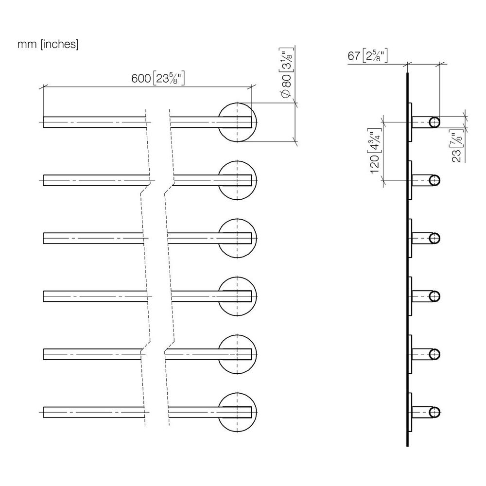 Dornbracht Handtuchwärmer 6-fach Ausladung links ohne Bedienelement IP 44 610x6... DORNBRACHT-83306979-33 4099477376417 (Abb. 2)