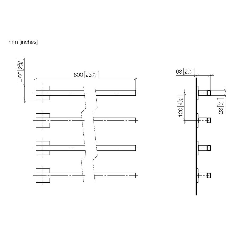 Dornbracht Handtuchwärmer 4-fach Ausladung rechts ohne Bedienelement IP 44 600x... DORNBRACHT-83314980-99 4099477376554 (Abb. 4)