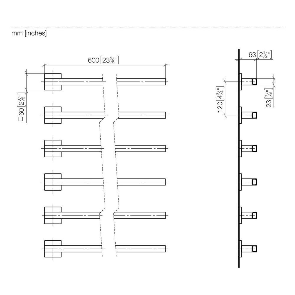 Dornbracht Handtuchwärmer 6-fach Ausladung rechts ohne Bedienelement IP 44 600x... DORNBRACHT-83316980-33 4099477376615 (Abb. 2)