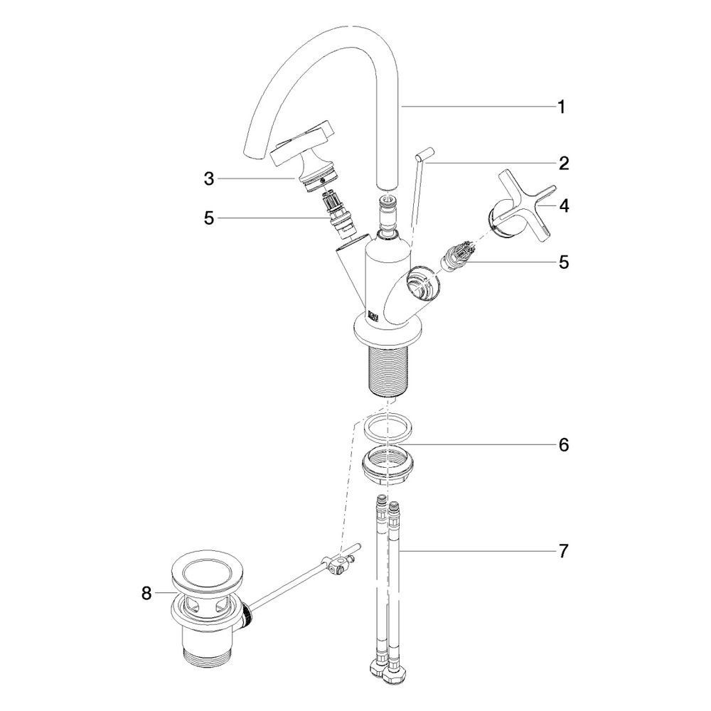 Dornbracht Waschtisch-Einlochbatterie Vaia mit Ablaufgarnitur, schwenkbar, Ausl... DORNBRACHT-22513809-08 4099477043968 (Abb. 5)