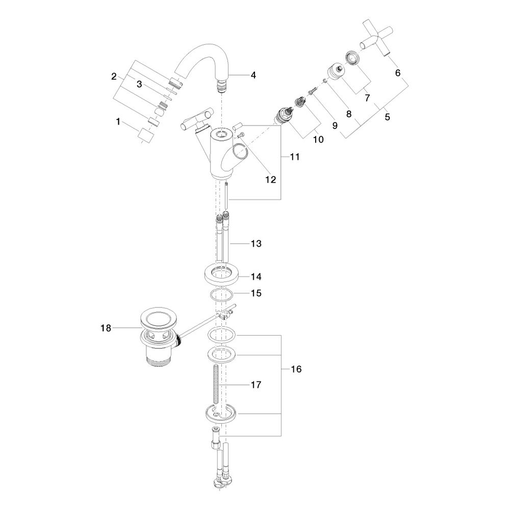 Dornbracht Bidet-Einlochbatterie Tara, mit Ablaufgarnitur, Ausladung 124mm, max... DORNBRACHT-24510892-06 4029011519048 (Abb. 5)