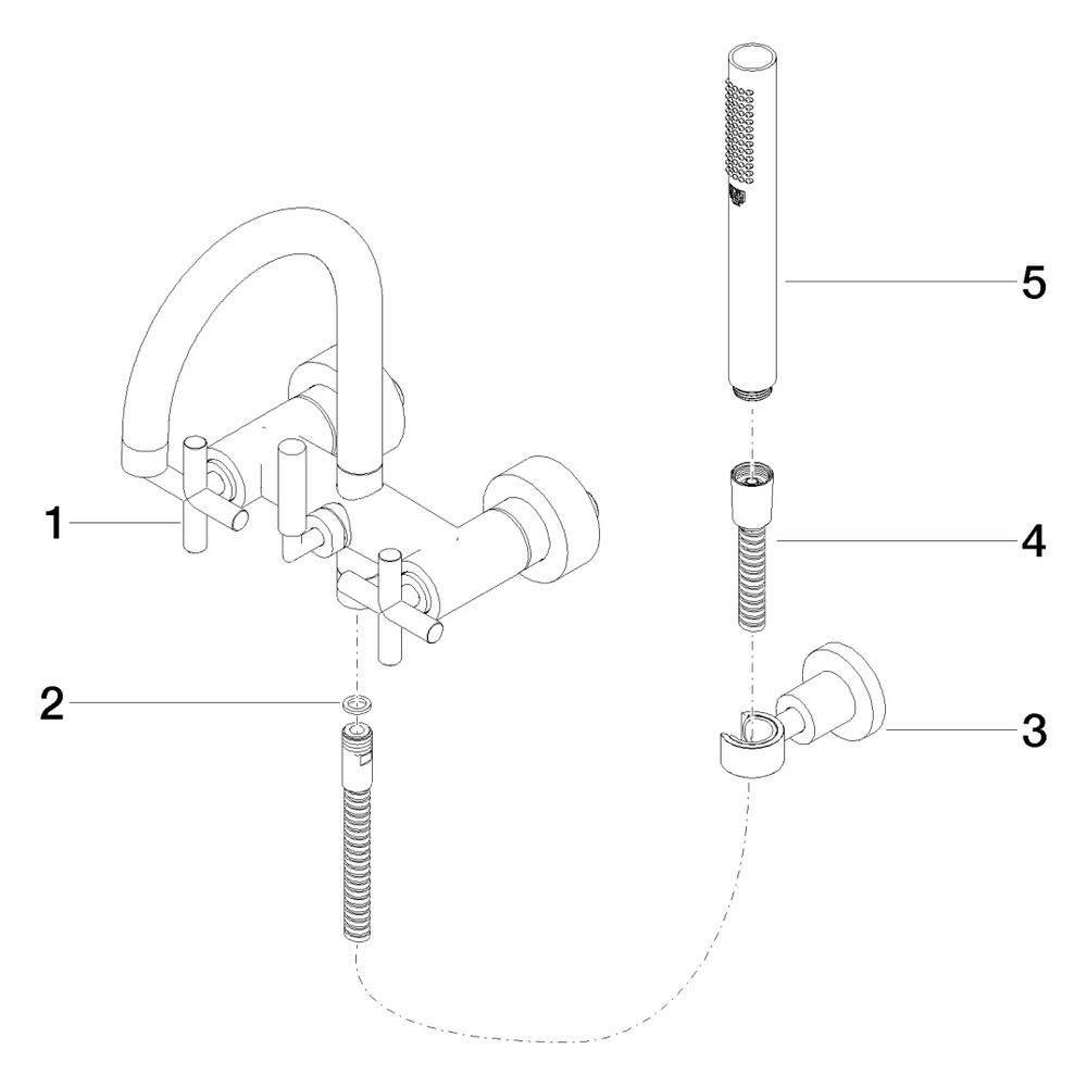 Dornbracht Wannenbatterie Tara für Wandmontage mit Schlauchbrausegarnitur, 240m... DORNBRACHT-25133892-06 4029011521621 (Abb. 5)