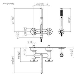 Dornbracht Wannenbatterie Tara für Wandmontage mit Schlauchbrausegarnitur, 240m... DORNBRACHT-25133892-39 4099477346830 (Abb. 1)