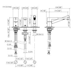 Dornbracht Wannen-Dreiloch-Einhandbatterie Lulu Ausladung 215mm Metallschlauch ... DORNBRACHT-27412710-00 4029011766787 (Abb. 1)