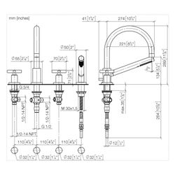 Dornbracht Wannen-Vierlochbatterie Tara für Wannenrandmontage, Ausladung 220mm,... DORNBRACHT-27512892-43 4099477463919 (Abb. 1)