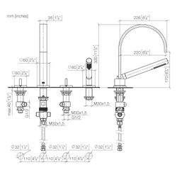 Dornbracht Wannen-Vierlochbatterie Mem, für Wannenrandmontage, 220mm, max. 27,3... DORNBRACHT-27532782-43 4099477488851 (Abb. 1)